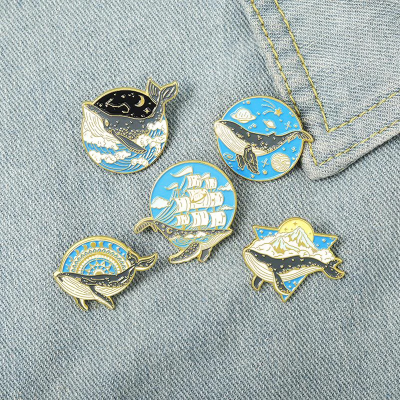 Adventure Pin Lapel Badge Bag Explore Jewelry Gift for Kids Friend Ocean Animal Enamel  Brooch Whale Sea Wave Sailing