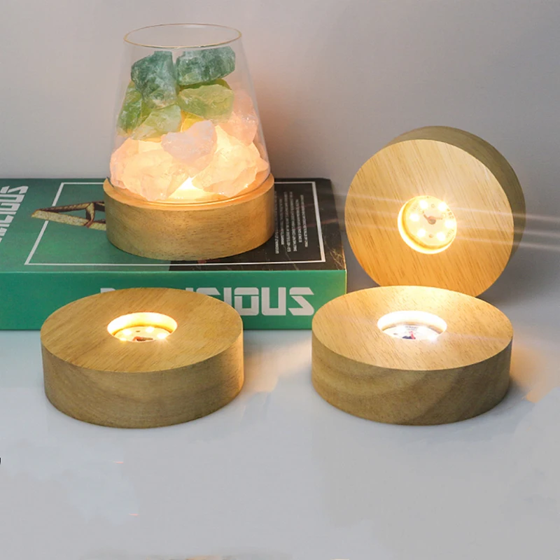 100pcs Resin Art Accessories AAA Battery Round Wooden Display LED Light Display Base Stand For DIY 3D Epoxy Resin Crystal Lamps