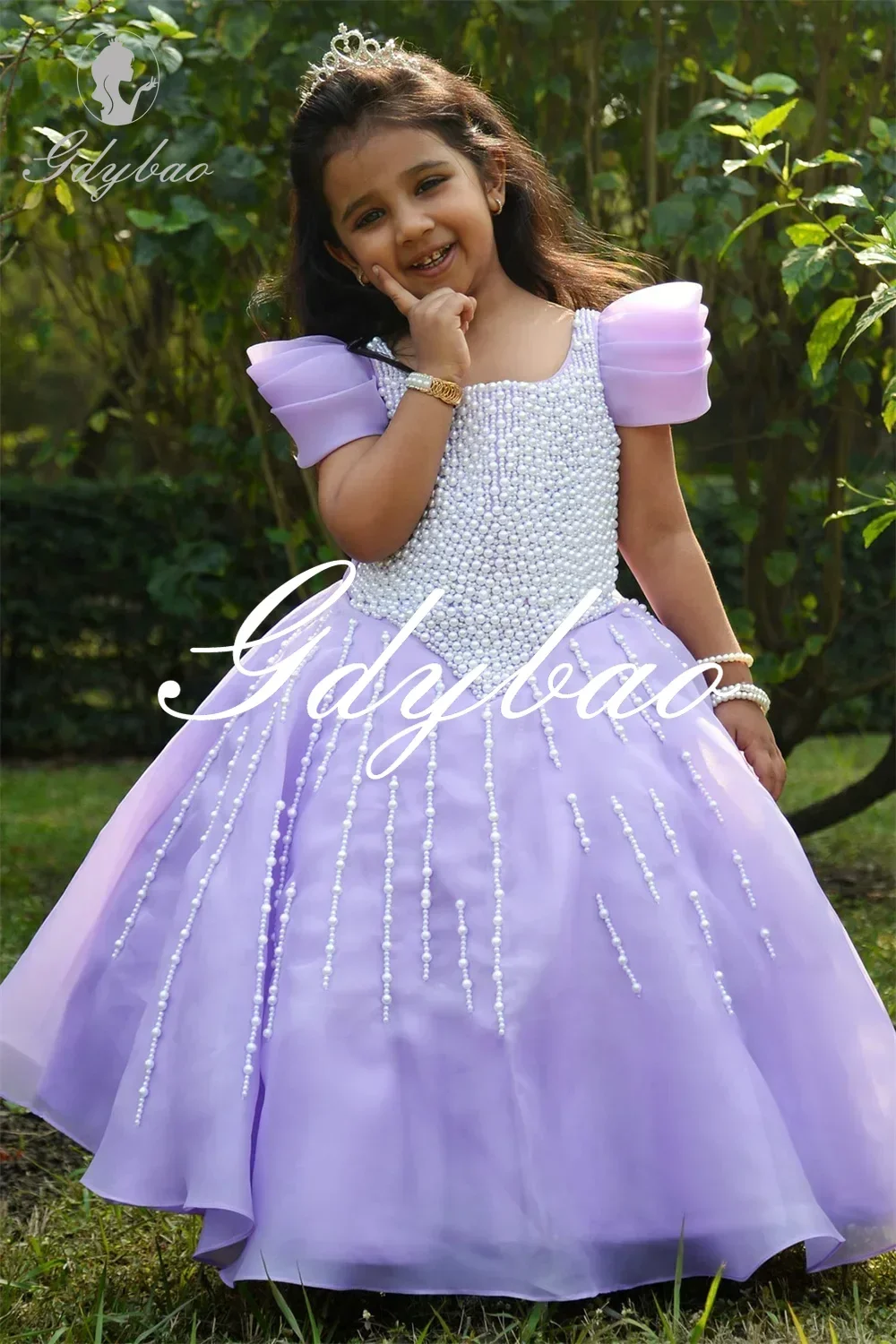 Beading Short Puff Sleeve Luxury Classic Flower Girl Dress Ankle Length Long Ball Elegant First Communion Gown Customized 2024