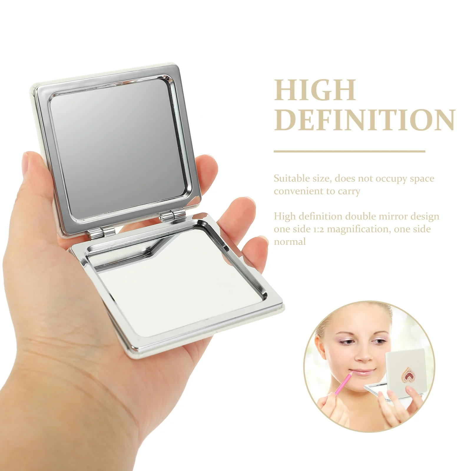 

Mini Heart Foldable Makeup Mirror Small Compact Lightweight Travel Pocket Clamshell Portable Women Vanity Clear Reflection