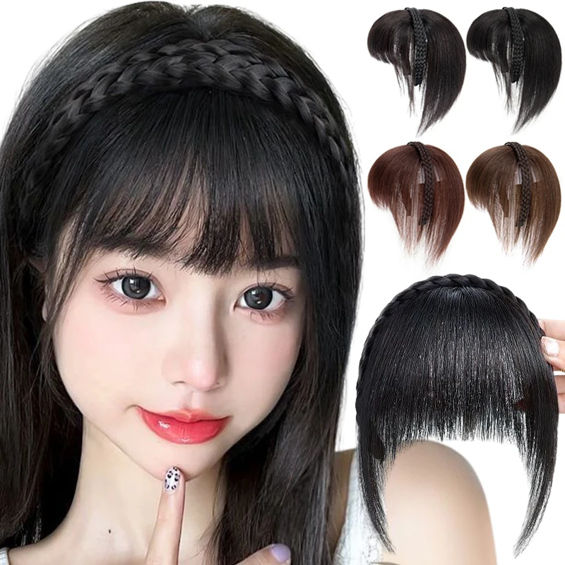 Wig  Bangs Headband Synthetic Bangs Hair Extension Fake Fringe Natural Hair Clip on Hairpieces for Women Invisible Natural Clip