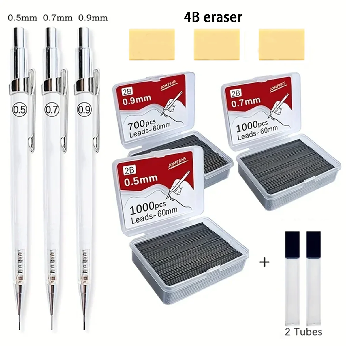 

Transparent Mechanical Pencils 0.5/0.7/0.9mm With Lead 2B 60mm Art Drawing Pencil Replaceable Refills With 2 Dispensing Tubes