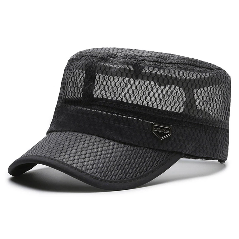 Casquette militaire en maille respirante pour hommes, casquette de baseball Patrol, chapeaux d\'été confortables, casquette plate réglable solide