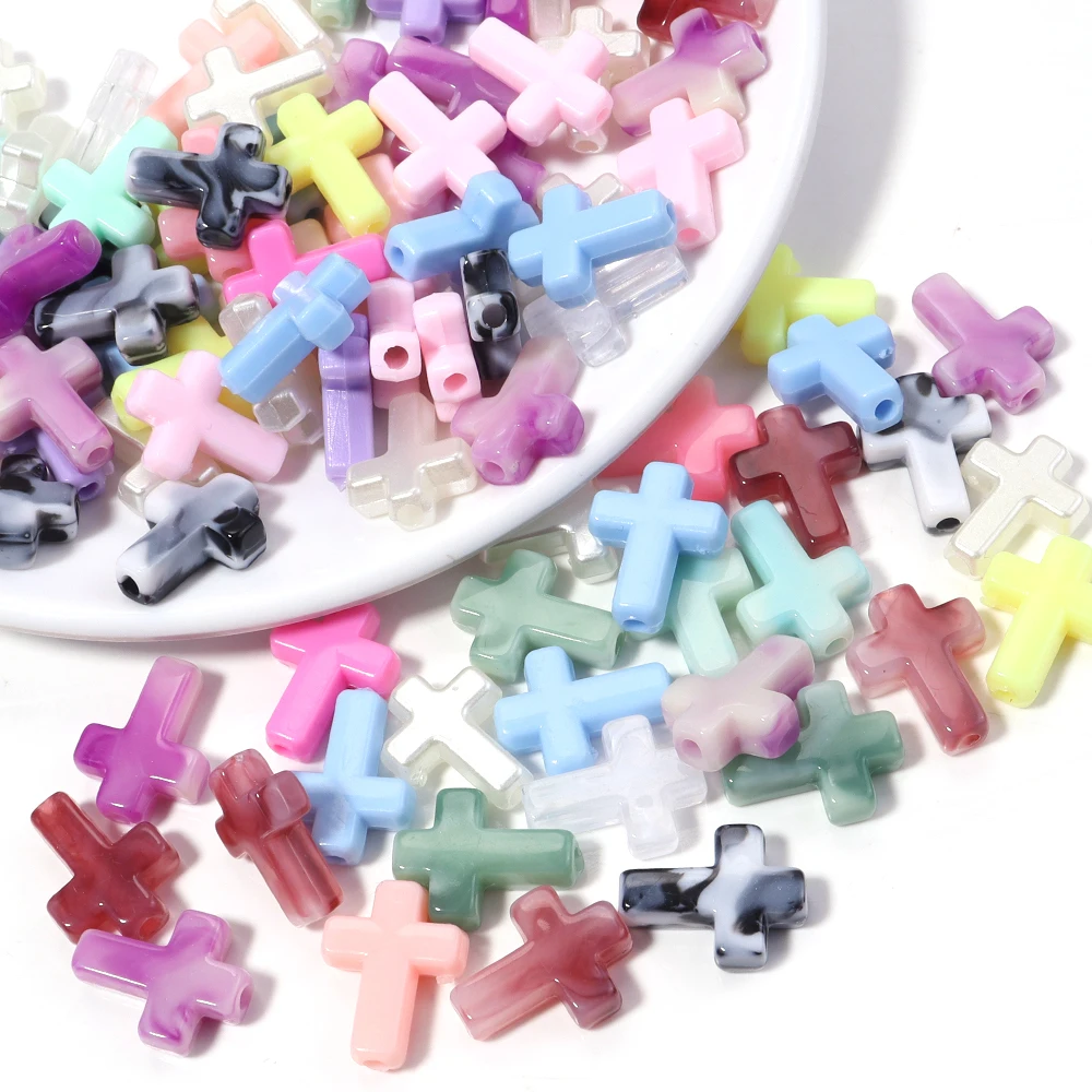 100Pcs/Lot Cross Shaped Acrylic Loose Beads Cream Macaron Color DIY Pendant Jewelry Making Bracelet Materials Accessories image 6