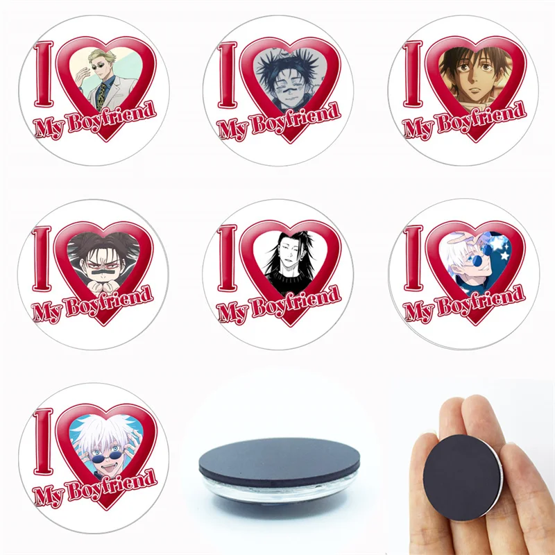 I Love my Boyfriend Jujutsu Kaisen 30MM Glass Refrigerator Magnet Glass Crystal Magnet Home Decoration