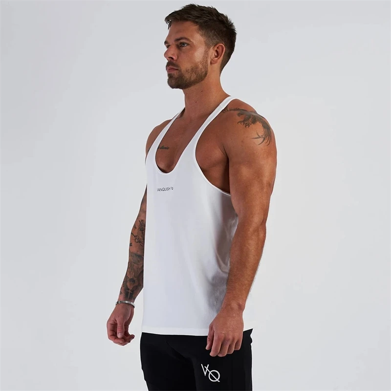 Summer new cotton fitness sportswear men\'s vest casual halter I line vest running exercise gym fitness men\'s wear