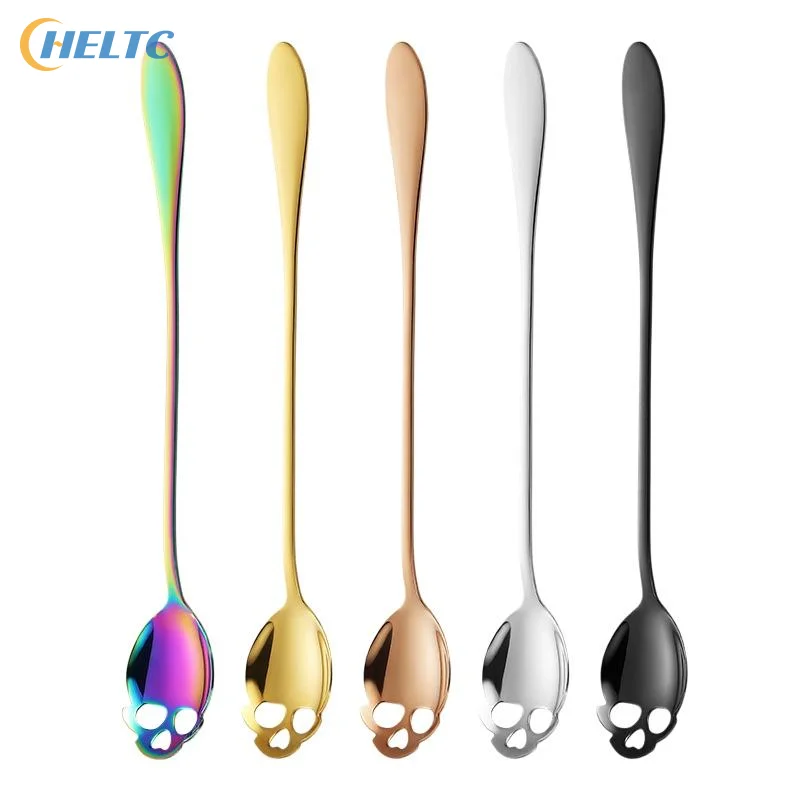 Stainless Steel Coffee Scoop Skull Shape Dessert Ice Cream Spoon Halloween Theme Party Dining-table Scoops Decorations Supplies