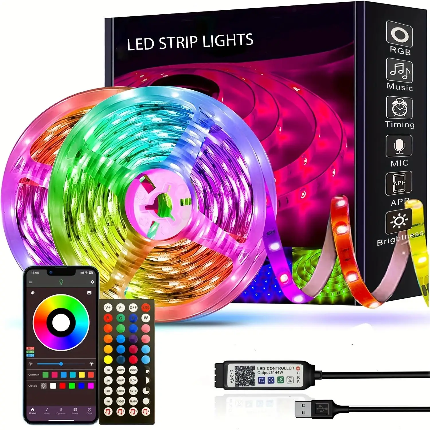 5050RGB LED Light Bar With APP Control And 44KEY Remote Control, Color Change With Music Sync, For Home Decoration