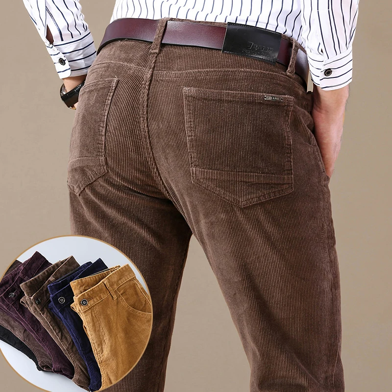 

Men's Corduroy Pants Autumn Thick Business Slim Straight Elastic Casual Trousers Fashion Male Brand Clothes Pants