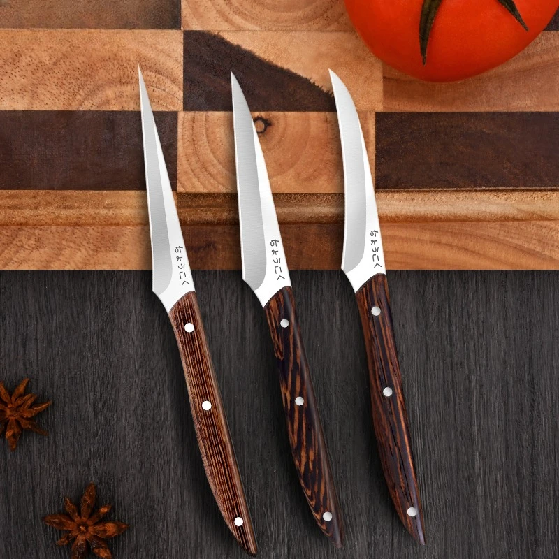 Food Carving Knife 3-piece Set Chef Carved Fruit Decorative Knife Professional Food Carving Sharp Solid Wood Handle Utility Tool