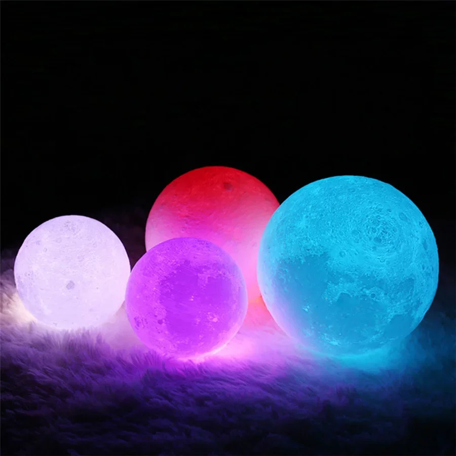 Rechargeable LED Night Light 3D Print Moon Lamp Touch Remote 16 Colors Change Bedroom Table Lamp for Children’s Room Decoration