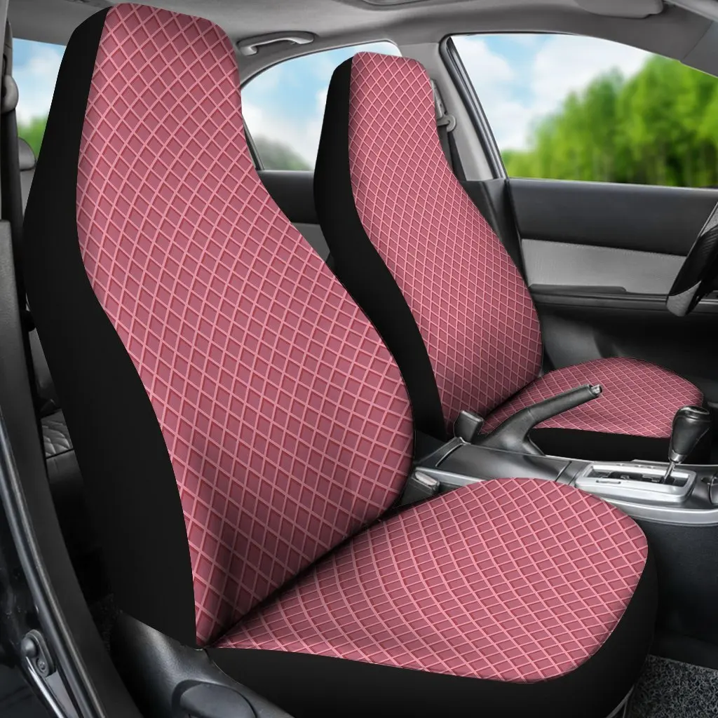 Waffle Pink Pattern Print Seat Cover Car Seat Covers Set 2 Pc, Car Accessories Car Mats