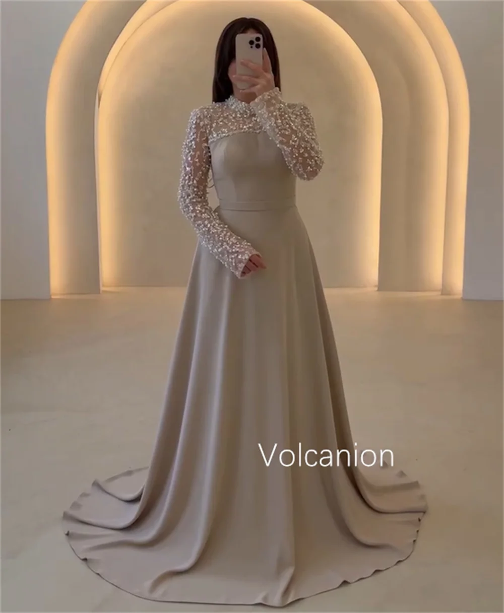 Personalizzato semplice jersey piega perla A-line gioiello abiti lunghi Quinceanera occasioni su misura taglie formali disponibili