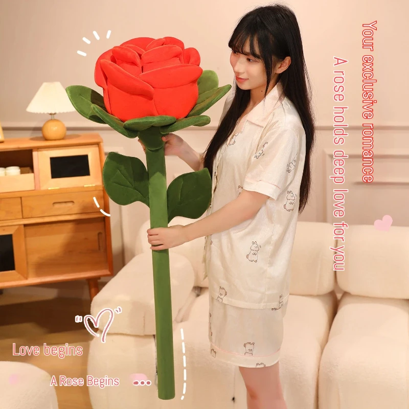 Cartoon Rose Plush Toy Soft Flannel Flower Bouquet Home Decor Home Bed Decoration Soft Stuffed  Valentines Day Gift