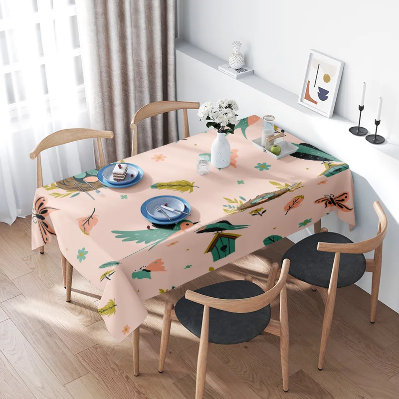 Trendy Spring Floral Tablecloth Modern Dining Room Decor for Home Decoration Universal Use Size 150x230cm (Light Pink) Free Ship
