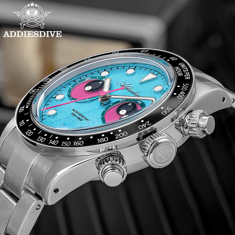 ADDIESDIVE Fashion Men's Watch AD2557 VK64 Chronograph Quartz Watches BGW9 Luminous Ceramic Bezel Waterproof Luxury Male Clock