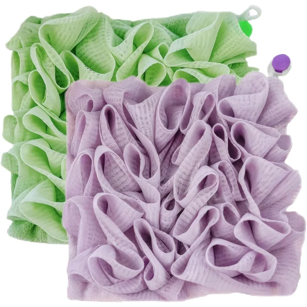 2Pcs Bath Loofah Body Scrubber with Soap Pocket, Mesh Shower Sponge for Exfoliating, Portable Hanging Washcloth