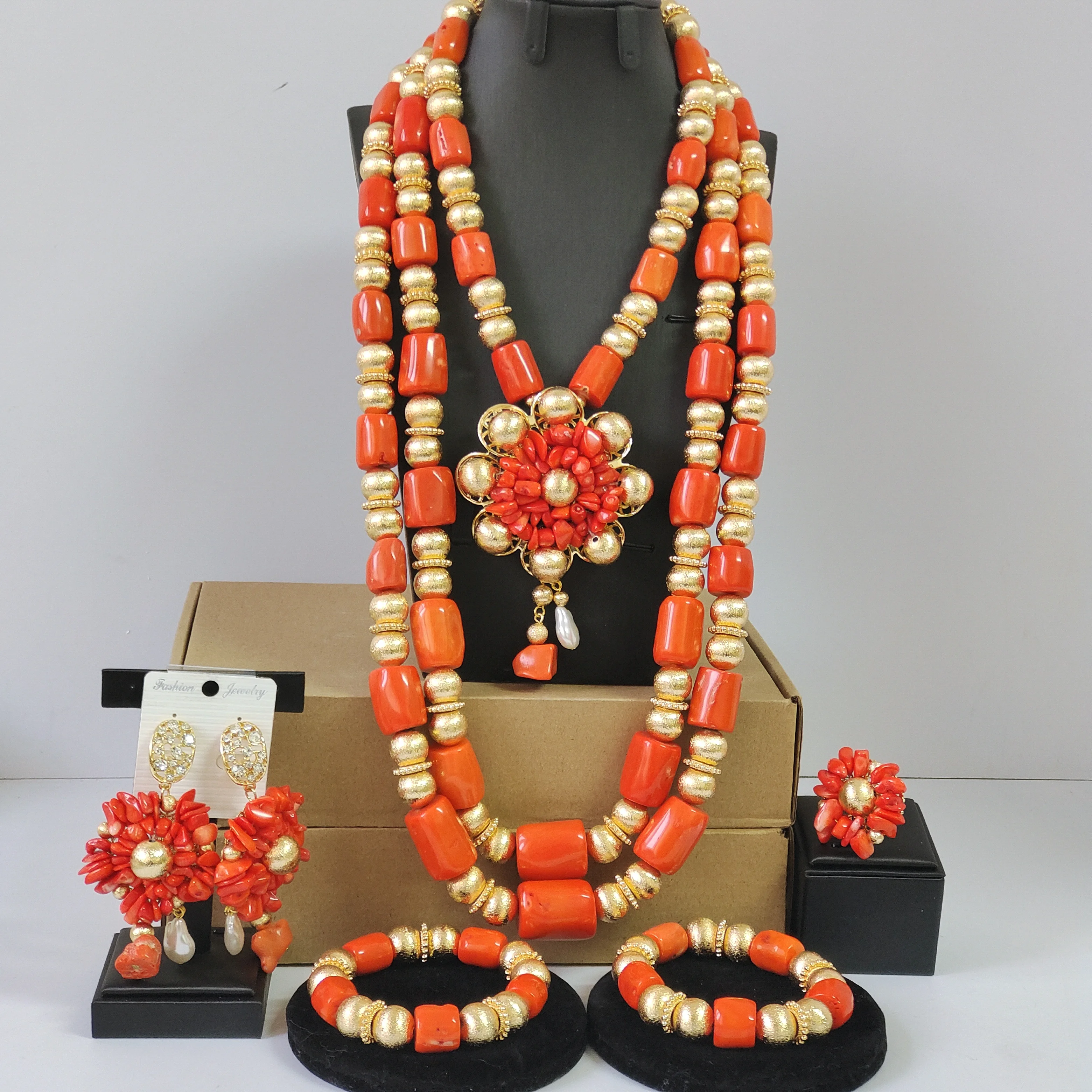 

African Coral Beads Jewelry Set Original Coral Beads for Nigerian