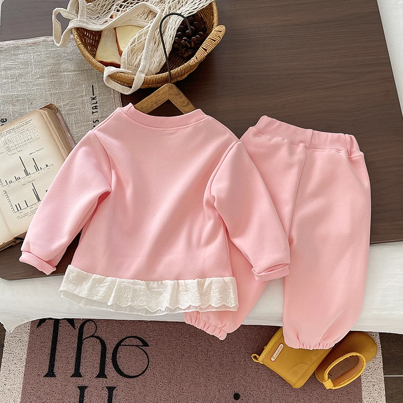 Baby Girls 2Pcs Clothing Set Autumn Winter Long Sleeve Cartoon Sweatshirt + Pants Toddler Kids Fleece Warm Tracksuit Outfit