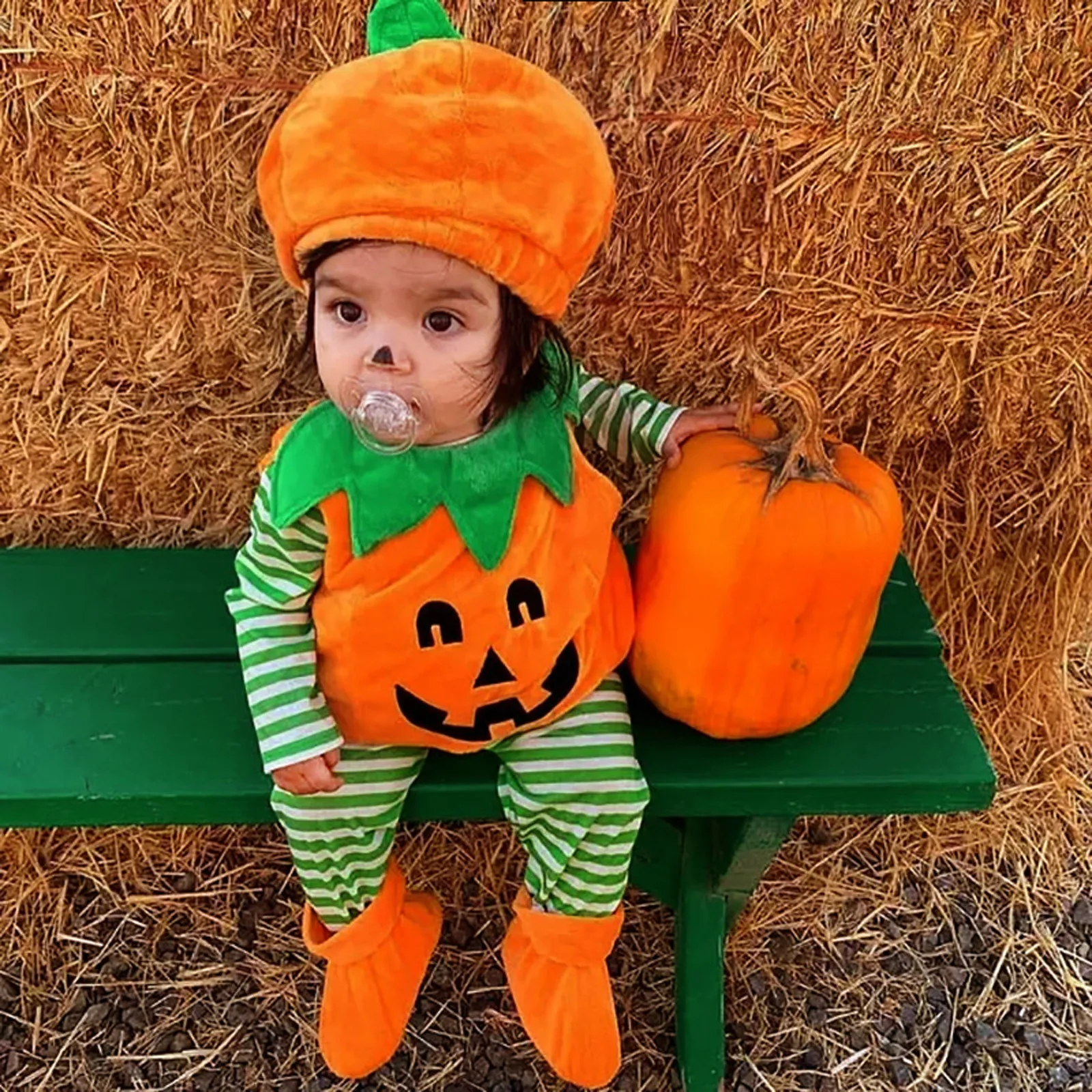 Costume da zucca di Halloween per bambini Cappello per bambini Cosplay per neonate Ragazzi Spettacolo teatrale Festa di festa Abbigliamento Completo