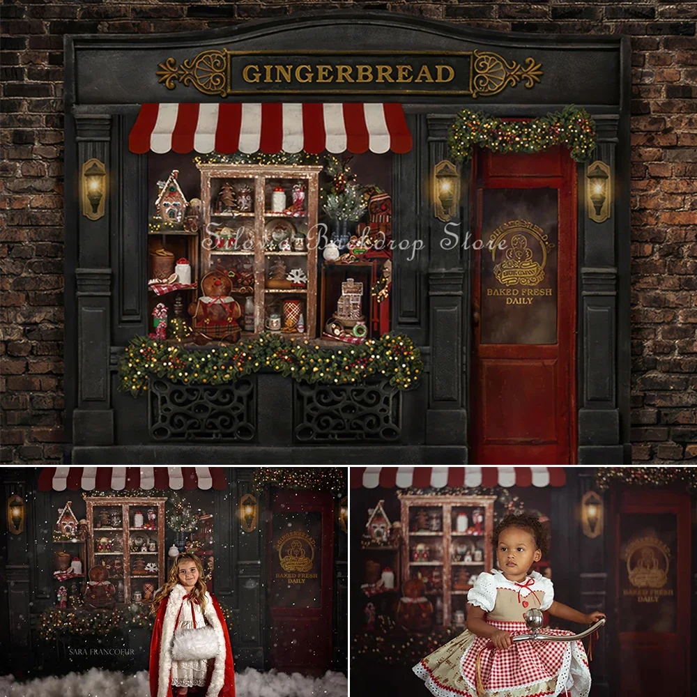 Retro Gingerbread House การถ่ายภาพฉากหลังผ้า Xmas Room ภาพพื้นหลัง Photo Studio Winter Street ฉากหลังคริสต์มาส