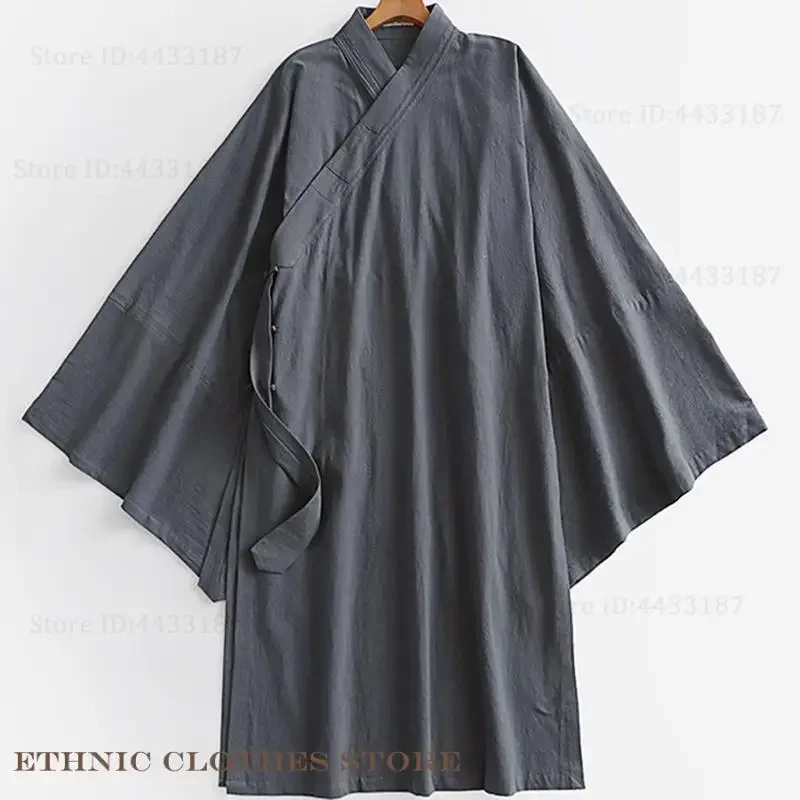 PLUS SIZE Men Cotton Linen Kimono Cardigan Samurai Costume Japanese Style Long Bathrobe Yukata Haori Harajuku Streetwear 3XL-9XL