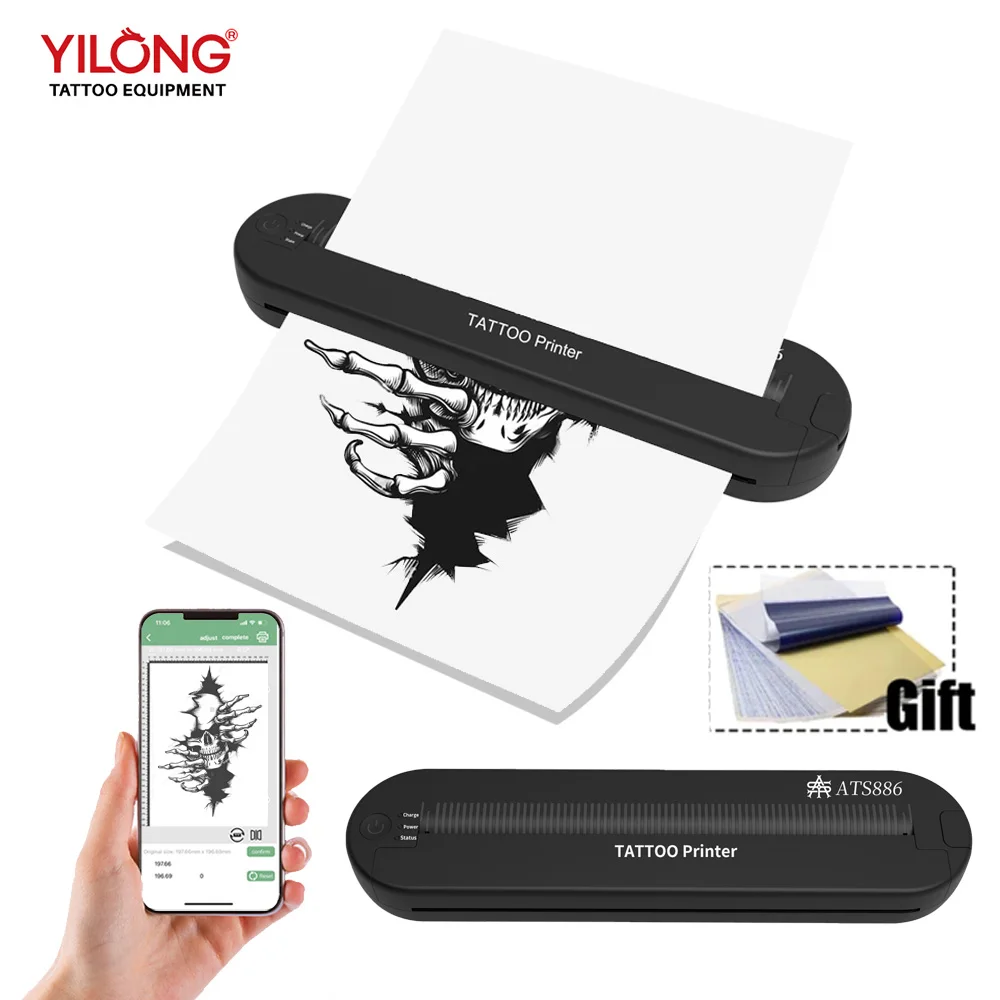 Yilong Ast886L Thermal Printer Tattoo Machine Mini Portable Professional Wireless Bluetooth Printer Compatible With Ios Android