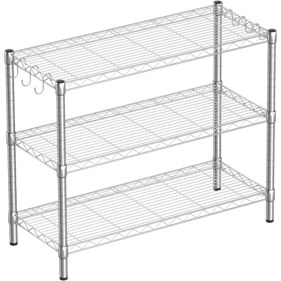 

3Shelf Adjustable Metal Wire Shelving Storage Rack with Flexible Height Configuration for Organizing Office Kitchen Bedroom Bat