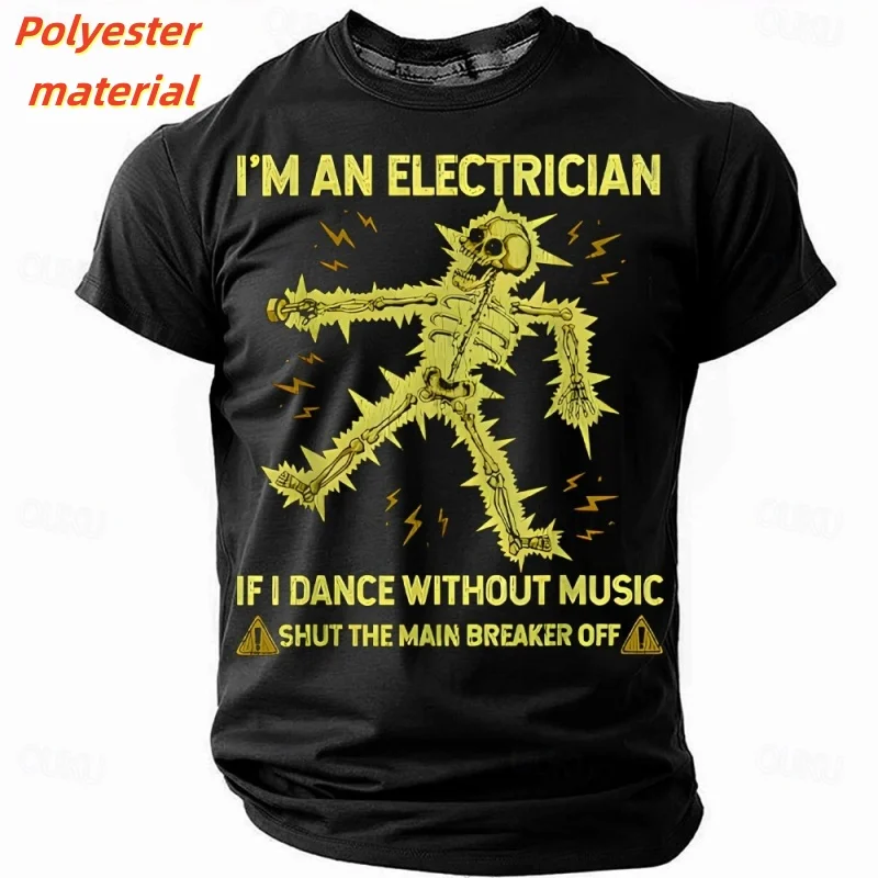 

Electric Shock Pattern T Shirt For Men Skeleton 3D Print Tees Summer Oversized Tops Short Sleeves Round Neck T-Shirts Streetwear