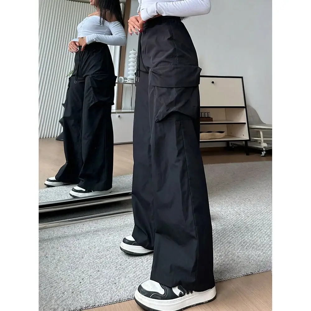 Trendy Brand Tooling Casual Pants Women's Spring and Autumn 2026 New Loose Big Pocket Wide Leg Cargo Black Work Long Pants