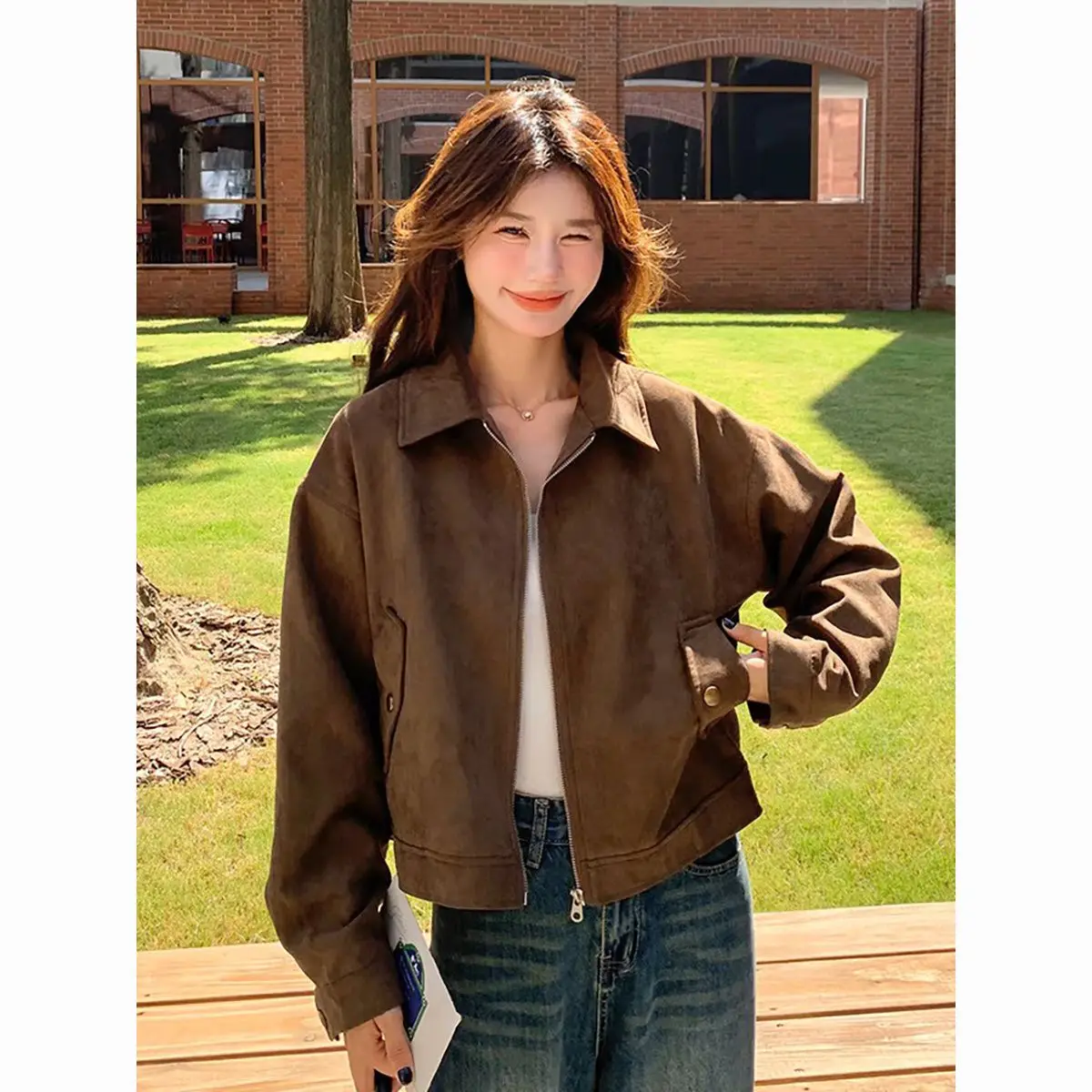 

Короткие куртки женские женские модные облегающие пуговицы с застежкой на талии передний карман чистый простой базовый женский стиль верхняя одежда длинная