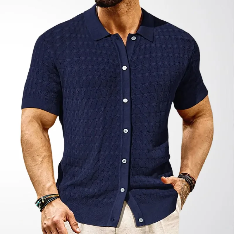 

European & American Casual Men's Fashion Spring-Summer Knitted Short-Sleeve Cardigan Polo Shirt