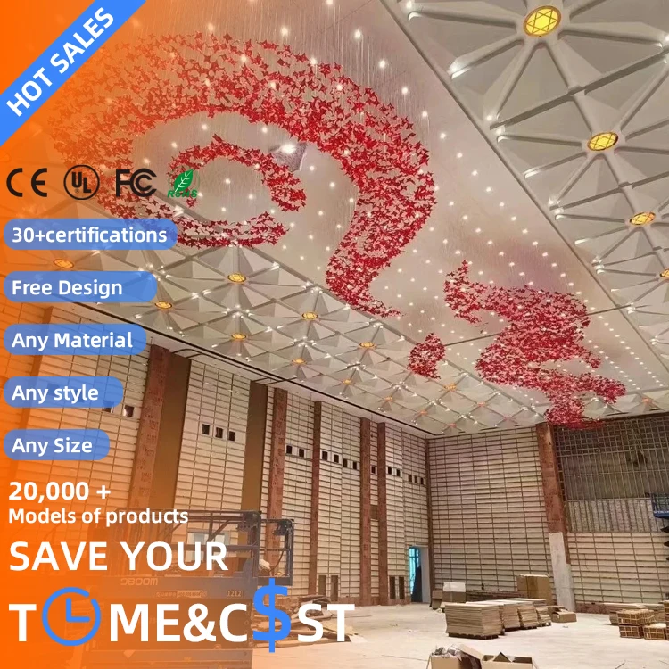 Customized Maple Leaf Oval LED  Modern Luxury Glass Remote Control Adjustable Height for Hotel Lobby