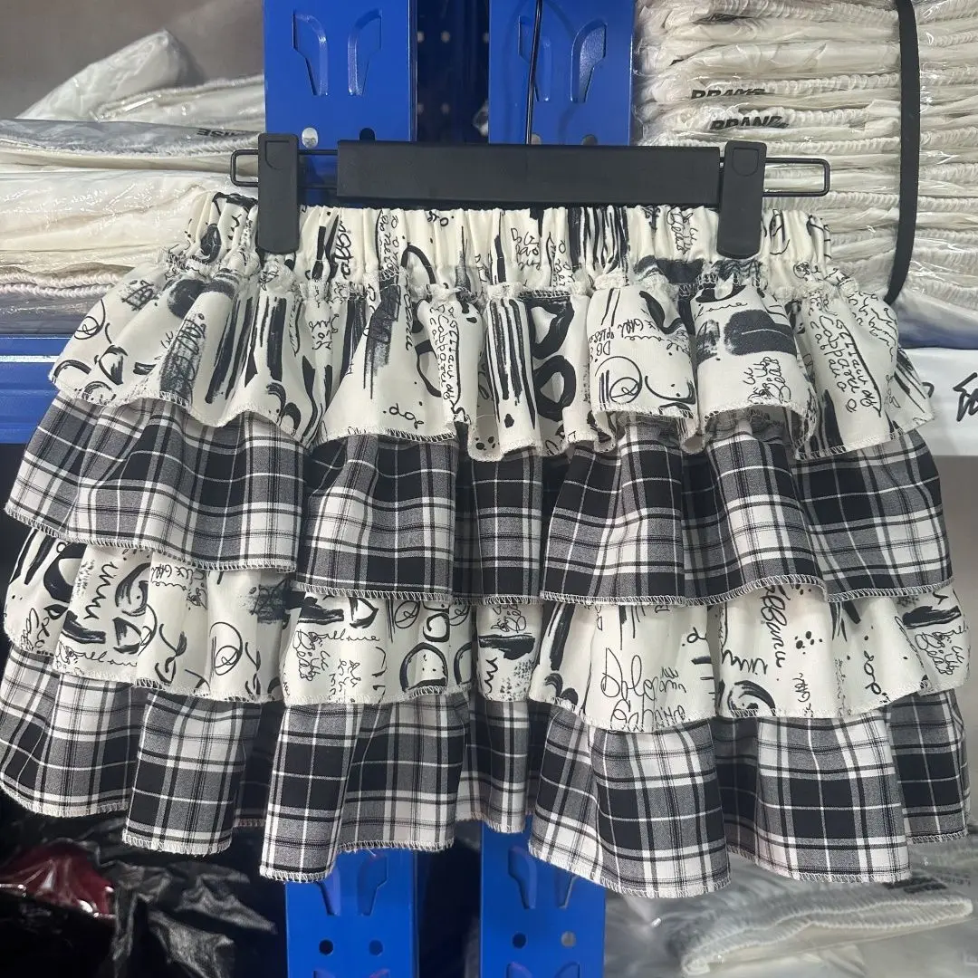 Subculture Japanese Y2k Cute Ruffled Plaid Skirt Punk Rock Print Cake Skirts Japanese Preppy Style Casual New 2025 Women Skirts