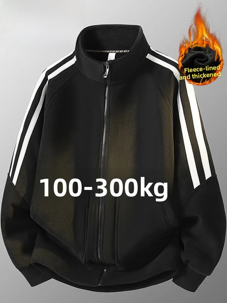 

Мужская куртка MoChao American Style большого размера с воротником-стойкой, осенне-зимняя, новая, свободного кроя, теплая, в полоску, на флисовой подкладке