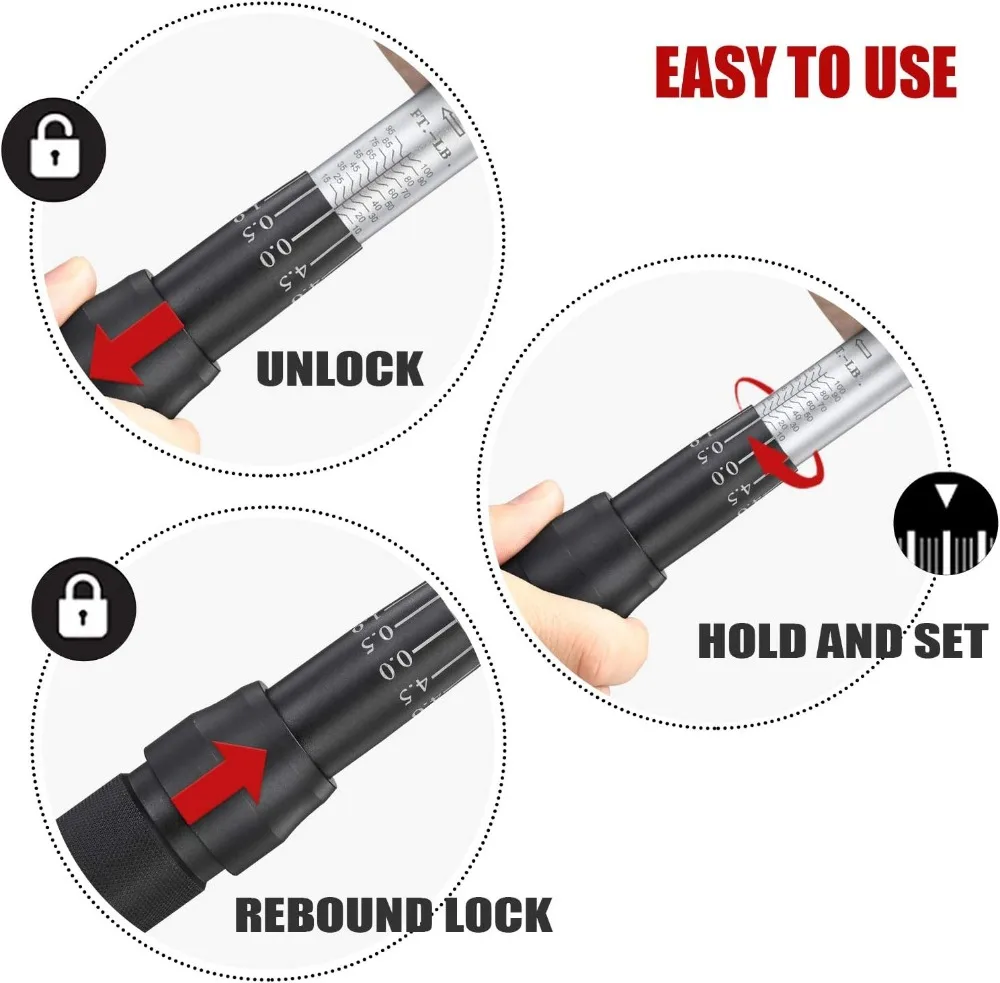 3/8-Inch Drive Click Torque Wrench Set, 10-100 ft-lb / 15-135 Nm, Dual-Direction Adjustable for Precision Work