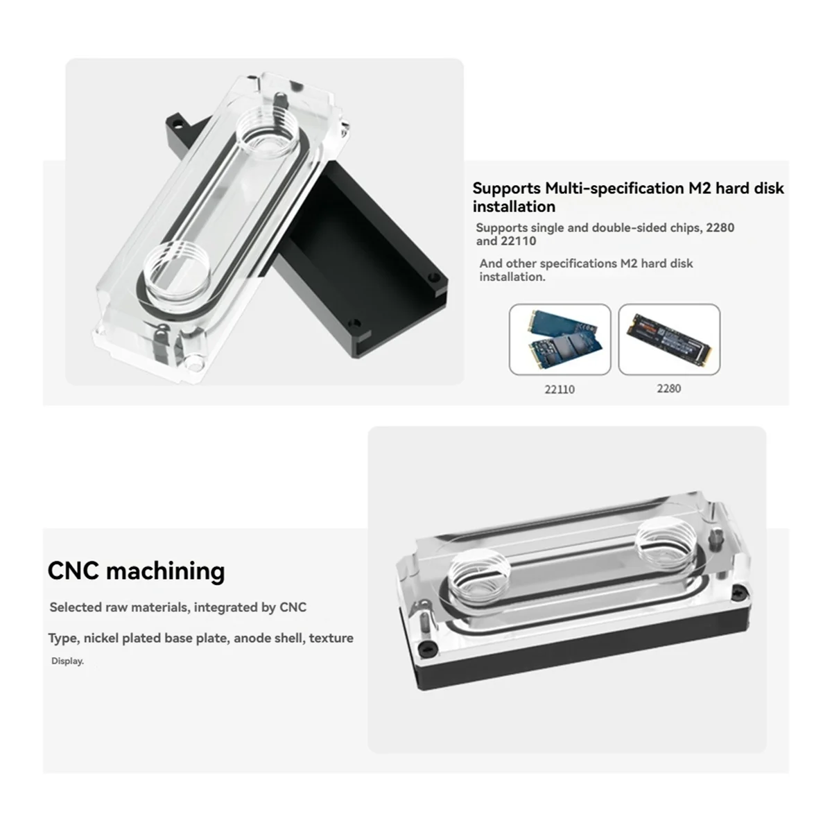Water Cooling Block for 2280/22110 PCI-E SSD, SATA M.2, NVMe Heatsink - Enhanced Double-Sided Heat Dissipation A