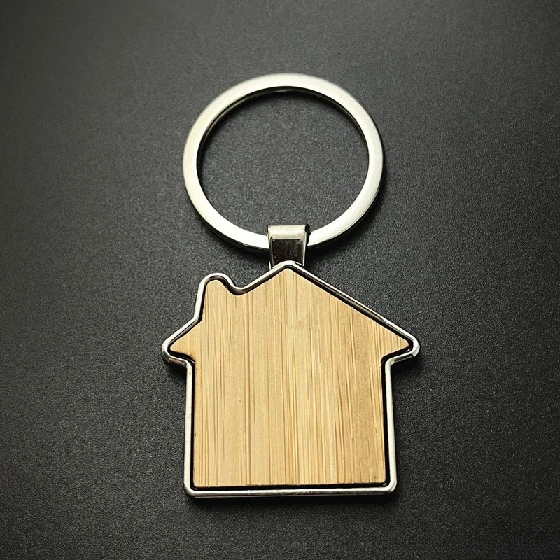 Wood House Beer Bottle Opener Keychains Bamboo Keyrings Bags Accessory Decoration Custom Logo Souvenirs Key Chain Pendant Gift