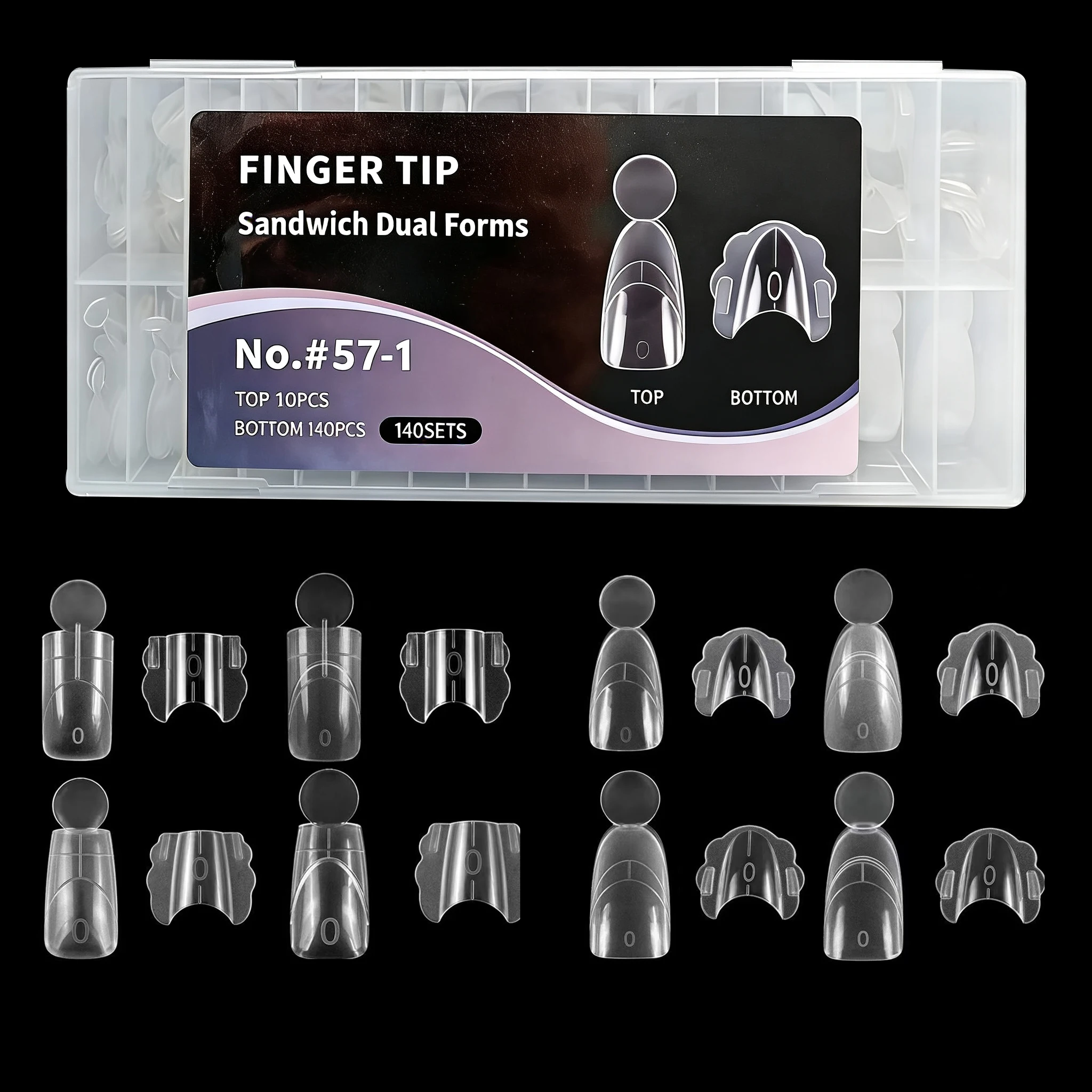 New Matte Sandwich Nails Dual Forms Short Almond Square Nail Forms with Guide Lines 14 Sizes Nail Mold for Nail Extension