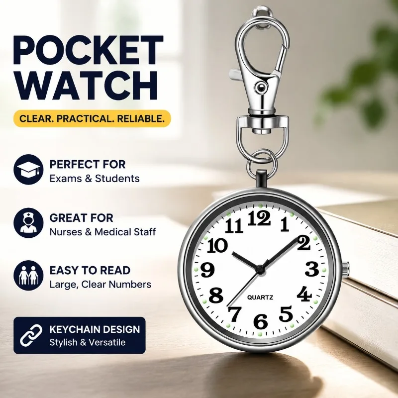New Pocket Watch for Examination Use, Clear Large Numeral Dial, Practical Hanging Timepiece, Versatile Keychain Chronometer