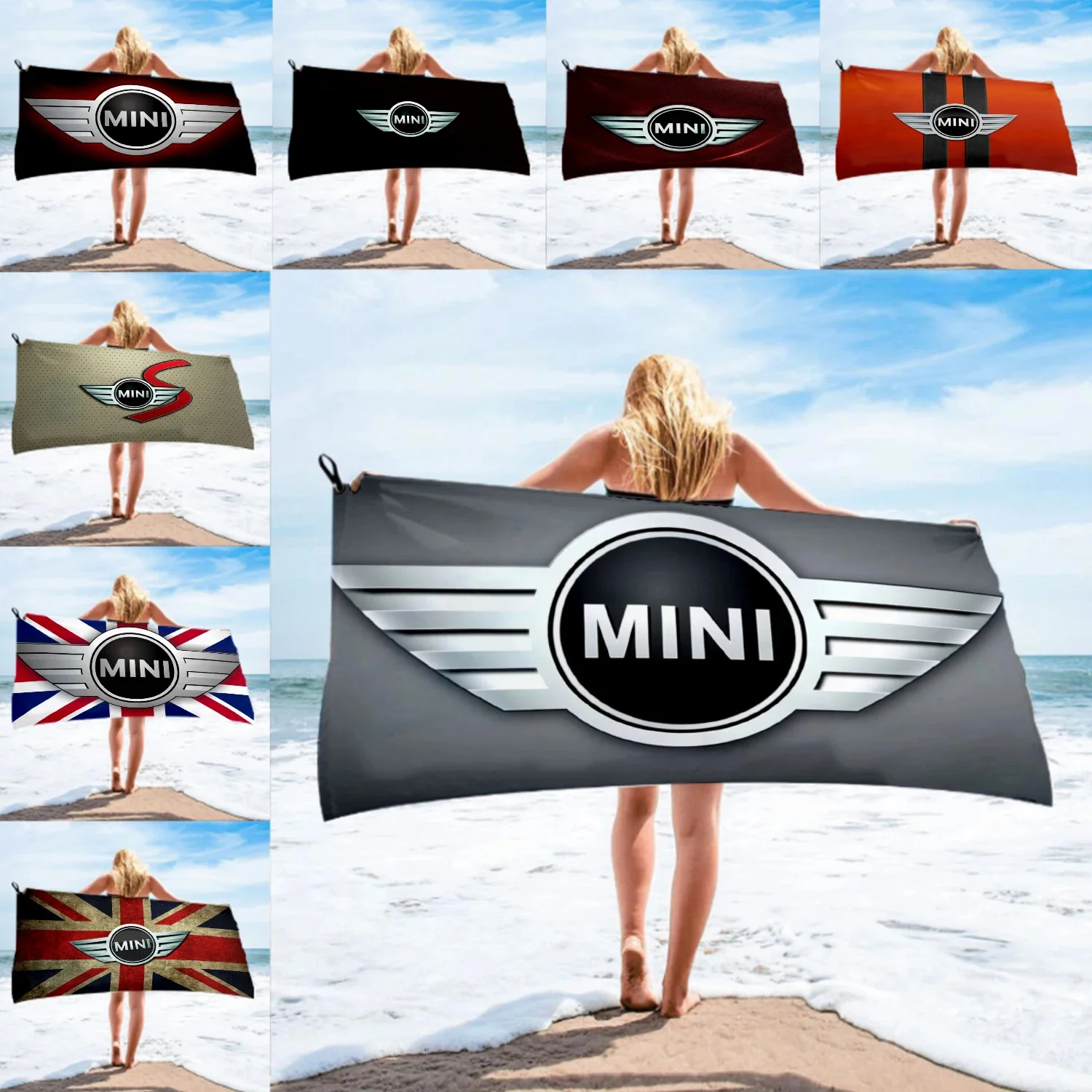 Mini Cooper Car Logo Microfiber Bath Towel beach towel female silk printed long skirt wrapped bikini covered sunscreen blanket