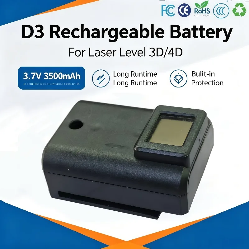 Brand New D3 3.7V 3500mAh Lithium Battery Rechargeable Power Pack Compatible With 12‑16 Line 3D 4D LPega Laser Level