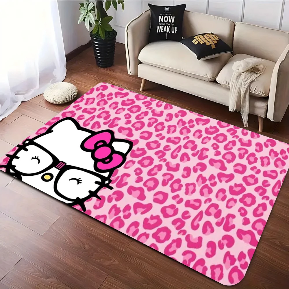 سجادة أرضية رائعة بنمط Hello Kitty and Leopard من MINISO، سجادة ناعمة مثالية لغرفة نوم الفتيات أو غرفة اللعب، ممسحة هدايا