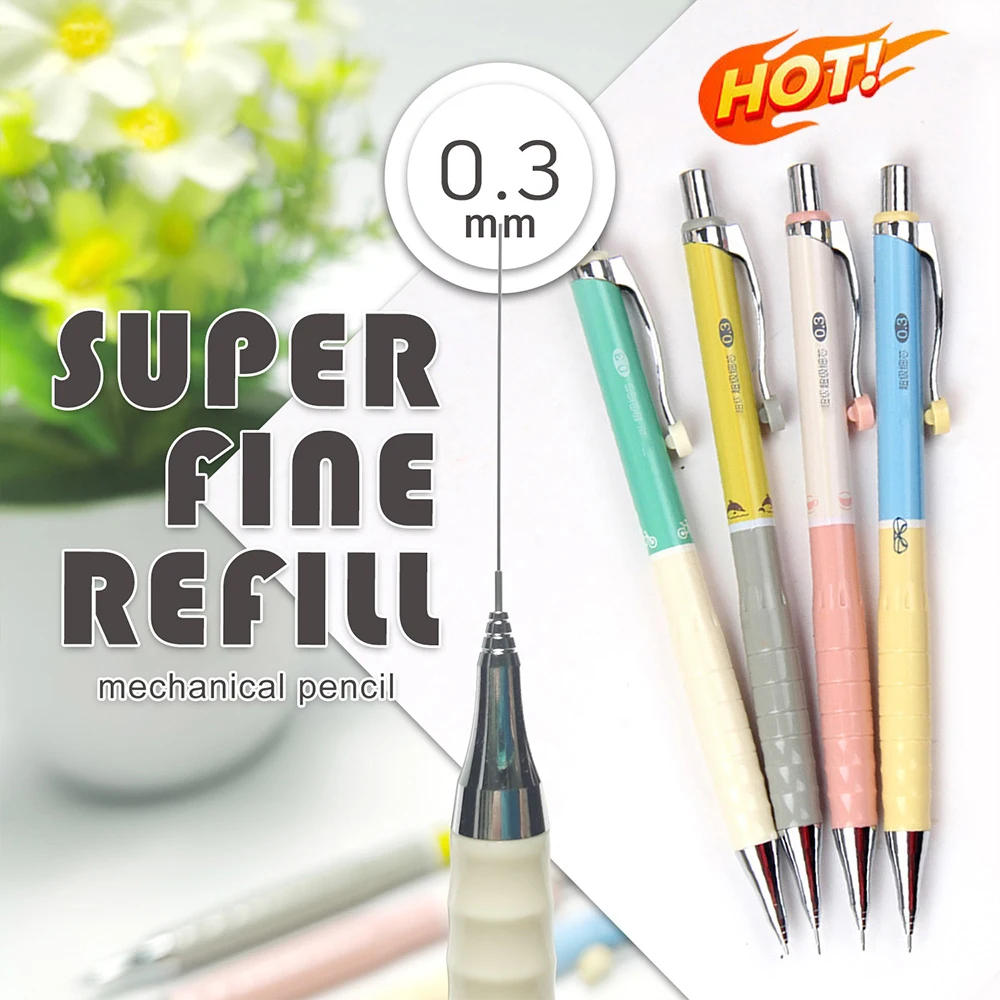 0.3MM Automatic Pencil with Lead Set Ultra-Fine Refill No Sharpening Continuous Lead Out for Writing Drawing Sketch Comic Design