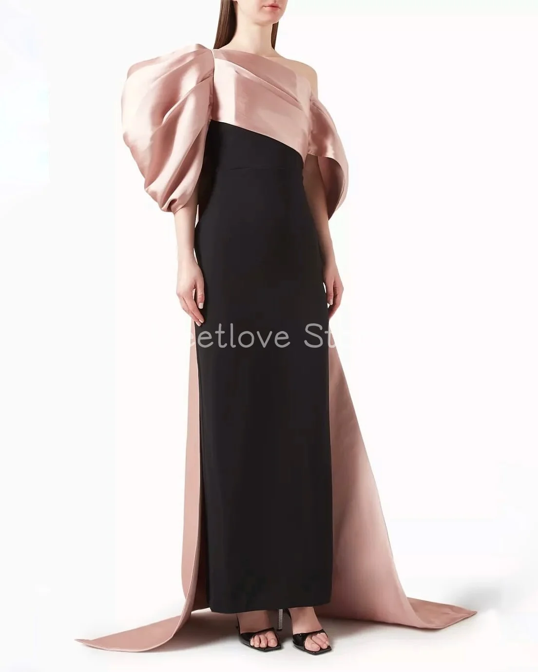 Meetlove personalizado fuera del hombro hasta el tobillo vestidos de fiesta simples vaina tren de barrido satén para mujeres 2025