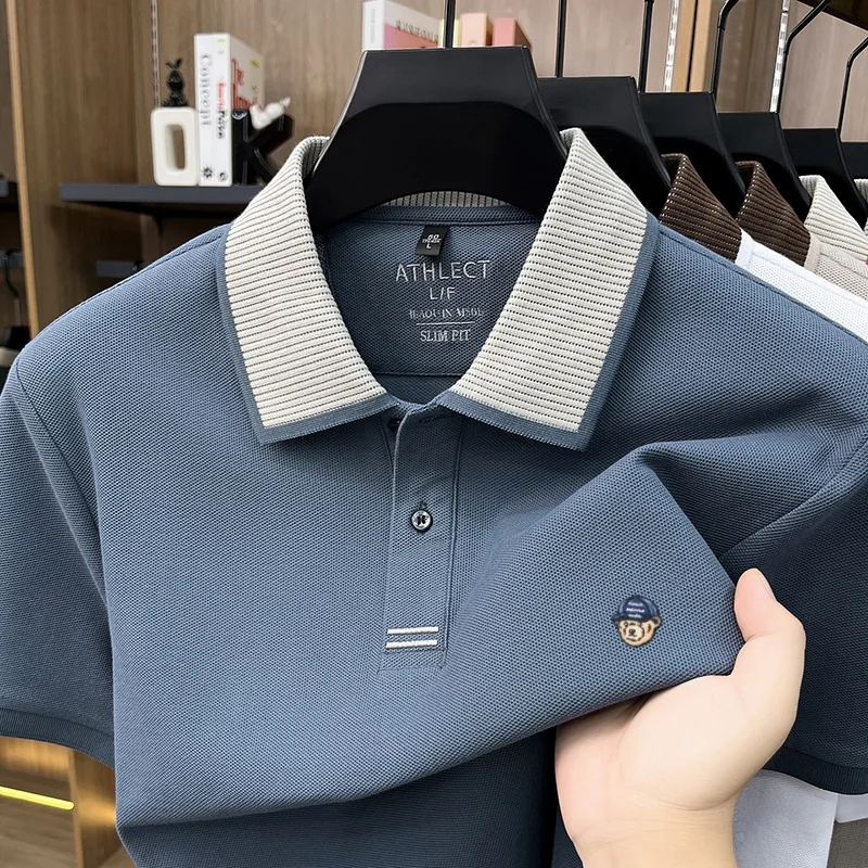 100% Cotton Summer Fashionable Men's Short-Sleeved Polo Shirt Lapel Button High Quality Embroidery Casual Snug New Mens Clothing