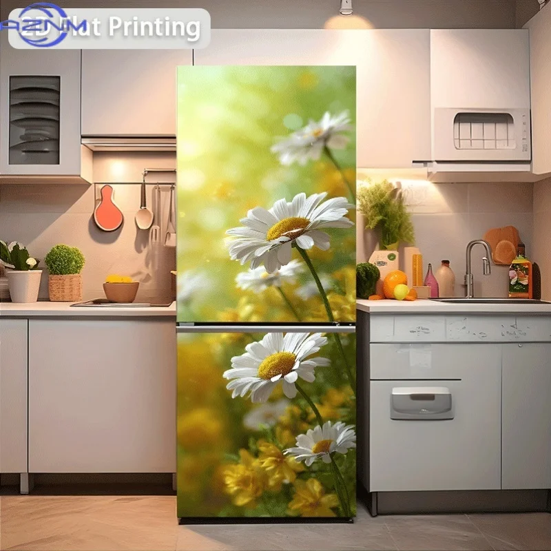 Fridge Magnet Sticker 60X180 Cm Daisy And Golden Flower Scene Wall Decoration Self-Adhesive Wallpaper Suitable for Cabinets An