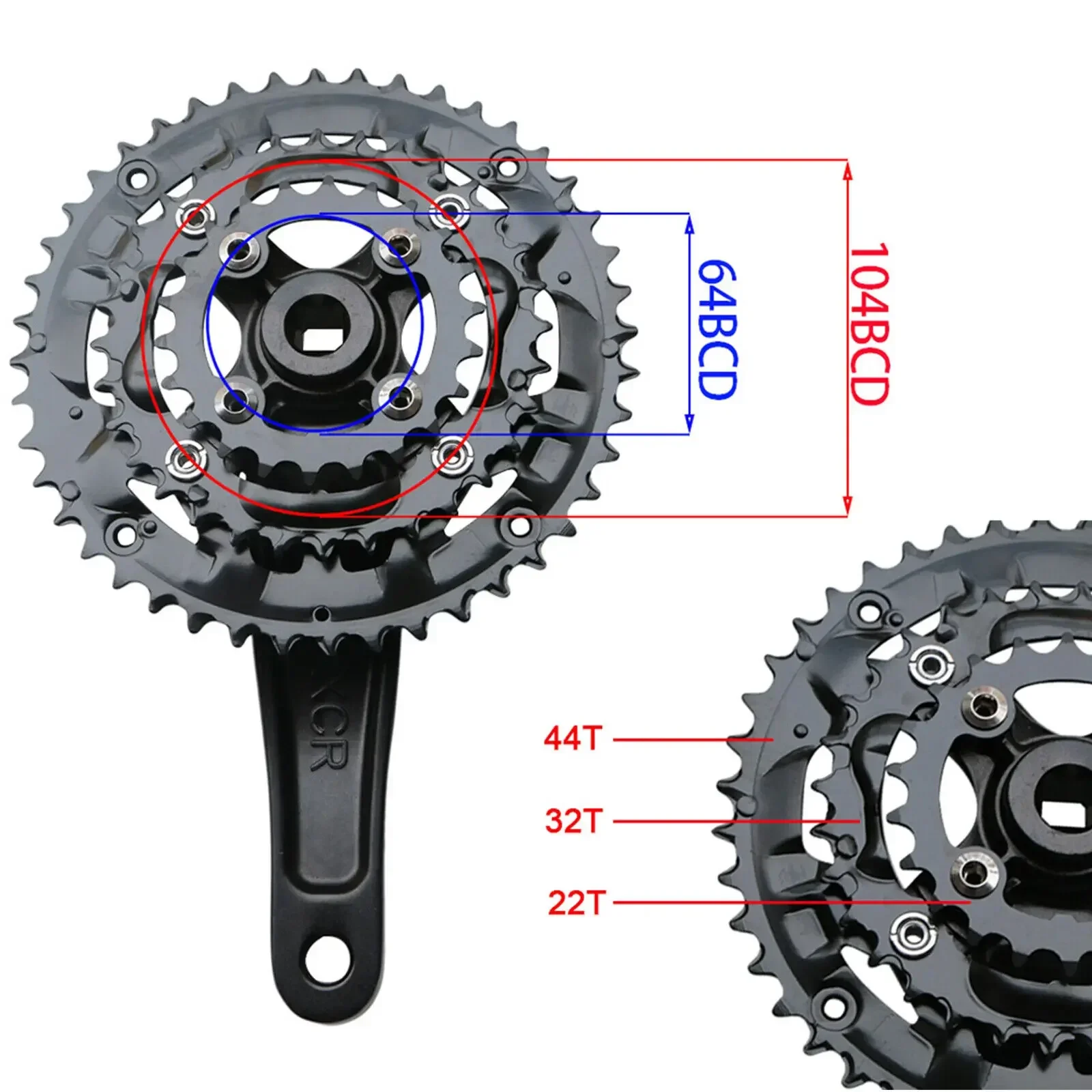 BUCKLOS Triple Chainrings 22T 24T 32T 42T 44T Bike Chainring 104bcd MTB Chainwheel Sprocket for Shimano 9/10 Speed Crankset