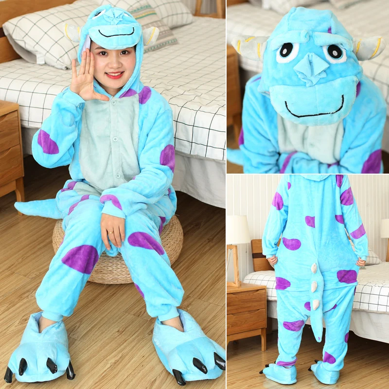 Adults Cartoon Onesies Kigurumi Unisex Anime Sulley Cosplay Costumes For Halloween Christmas Party Women Men Animal Pajamas