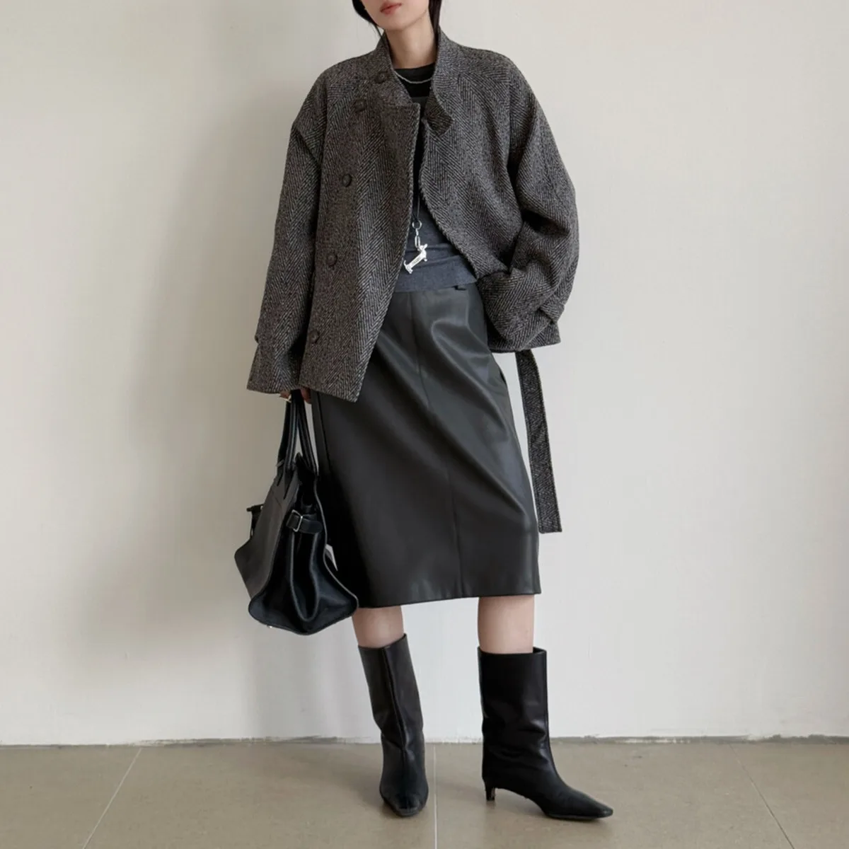 KWTX Damski płaszcz wełniany w stylu vintage, projektant, nowość 2025, 100% wełna, z paskiem, stójka, jednorzędowy, elegancki, casualowy, zimowy, jesienny